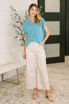 Dear Scarlett Sea You Soon Collared Top in Costal Blue Womens