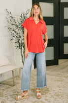 Dear Scarlett Sea You Soon Collared Top in Hot Coral Womens