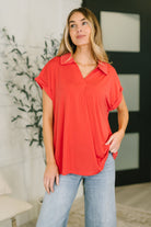 Dear Scarlett Sea You Soon Collared Top in Hot Coral Womens