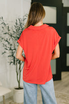 Dear Scarlett Sea You Soon Collared Top in Hot Coral Womens