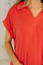 Dear Scarlett Sea You Soon Collared Top in Hot Coral Womens