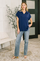 Dear Scarlett Sea You Soon Collared Top in Navy Womens