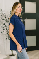 Dear Scarlett Sea You Soon Collared Top in Navy Womens