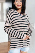 One Eleven Self Assured Striped Drop ShoulderSweater Tops