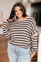 One Eleven Self Assured Striped Drop ShoulderSweater Tops