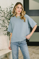 Zenana Sense of Clarity Boxy Ribbed Knit Top in Blue Grey Womens