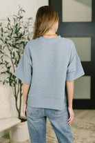 Zenana Sense of Clarity Boxy Ribbed Knit Top in Blue Grey Womens