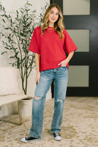 Zenana Sense of Clarity Boxy Ribbed Knit Top in Ruby Womens