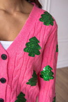 Southern Grace Sequin Trees Pink Cardigan Shirts & Tops