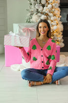 Southern Grace Sequin Trees Pink Cardigan Shirts & Tops