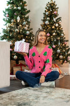 Southern Grace Sequin Trees Pink Cardigan Shirts & Tops