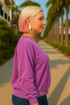 Zenana Light Plum French Terry Pigment Dye Round-neck Sweatshirt