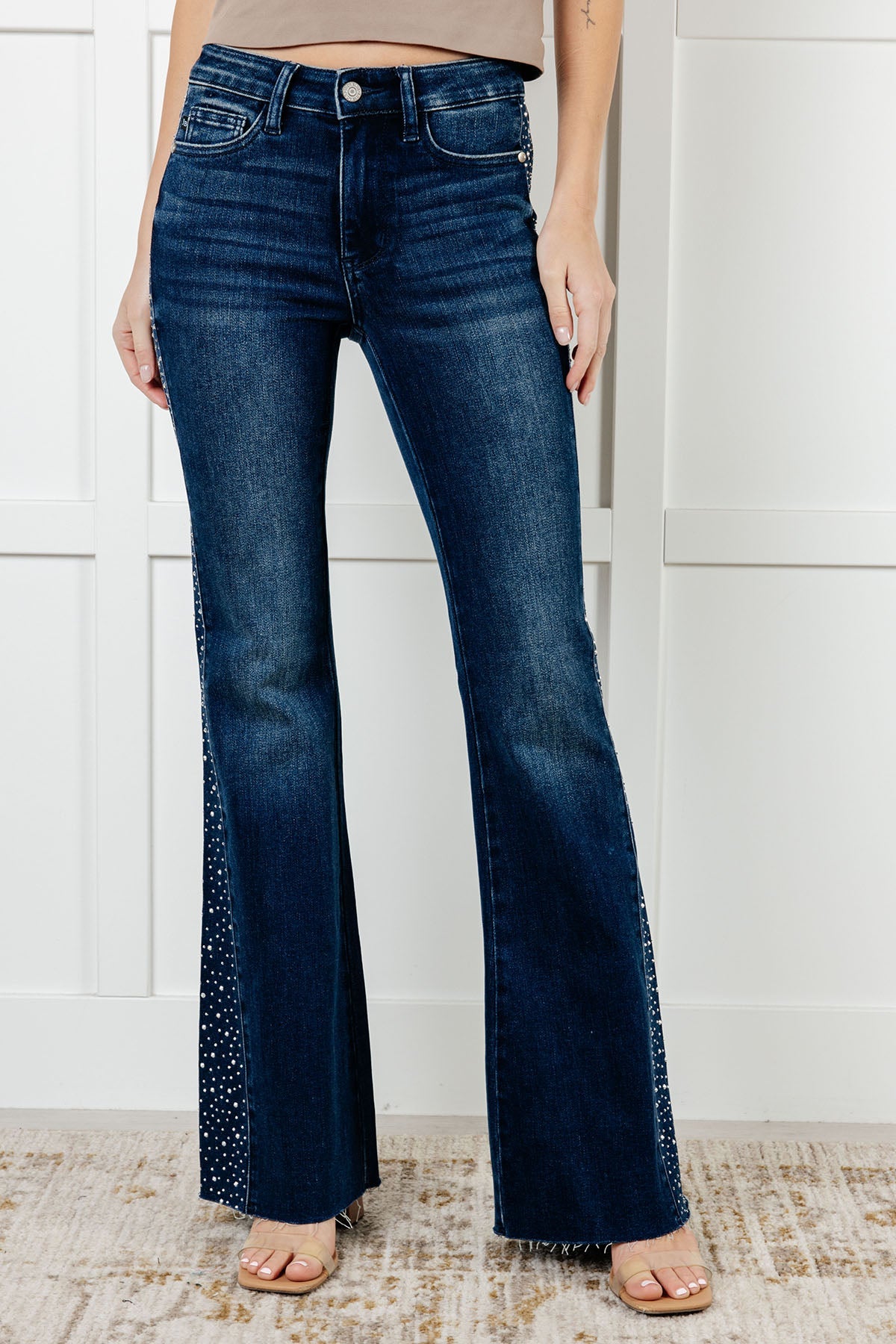 Judy Blue Shannon Mid Rise Rhinestone Detail Flare Jeans Jeans