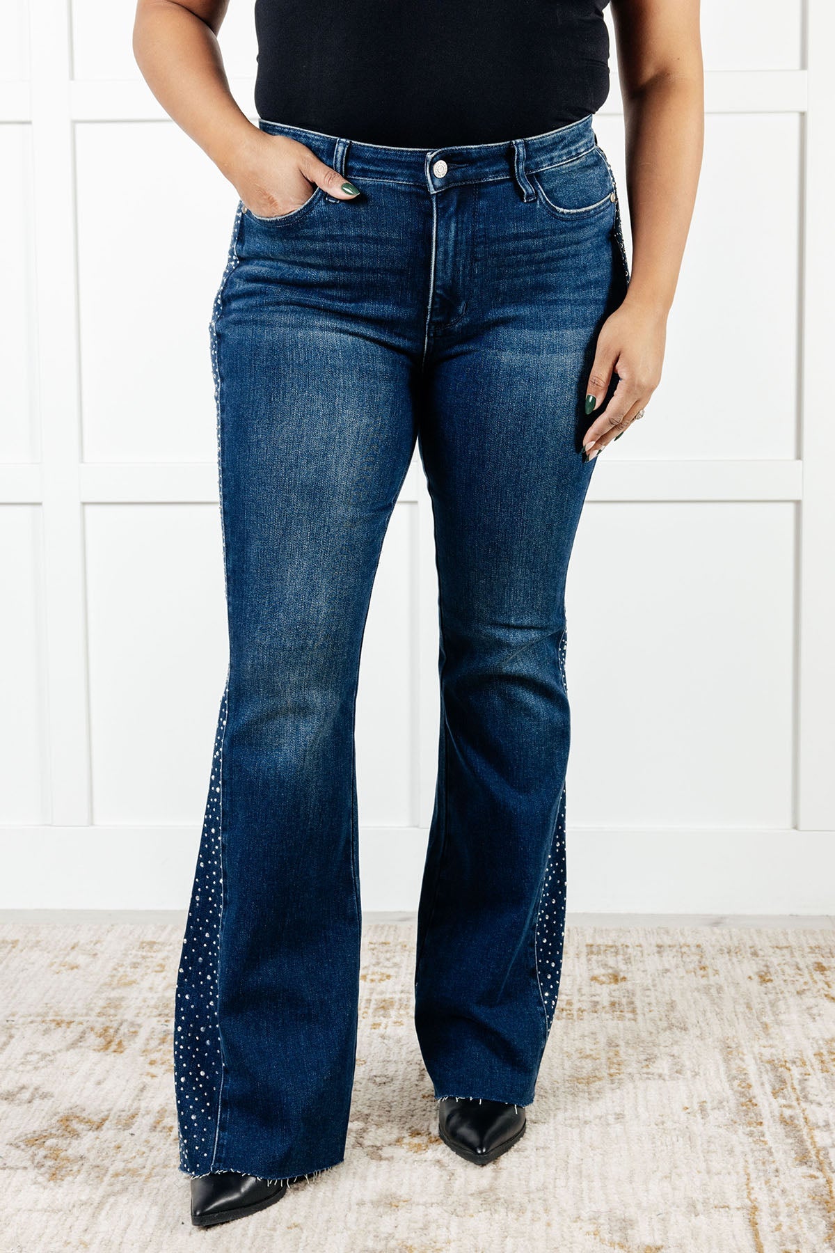 Judy Blue Shannon Mid Rise Rhinestone Detail Flare Jeans Jeans