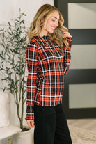 Haptics She's Always Changing Plaid Lettuce Hem Top Womens