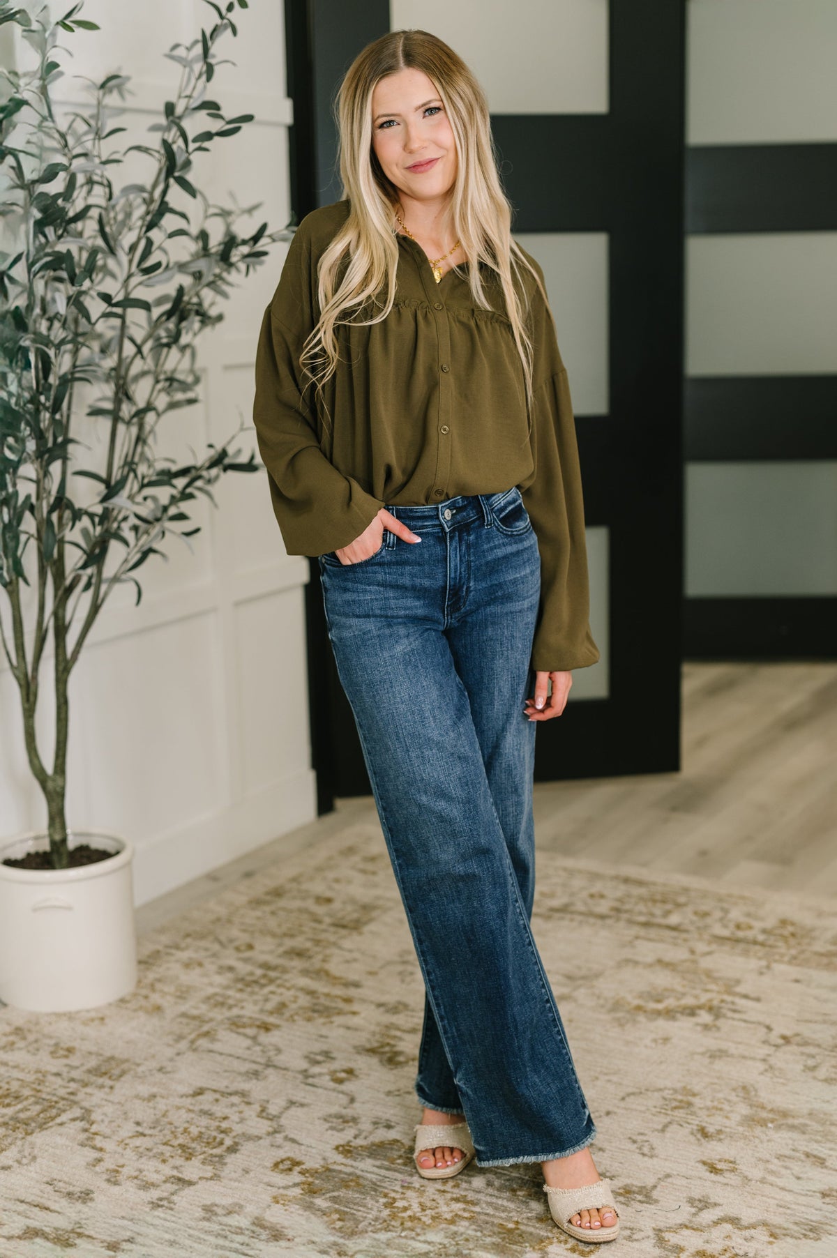 Andree by Unit She's Got A Way Button Down Blouse Womens