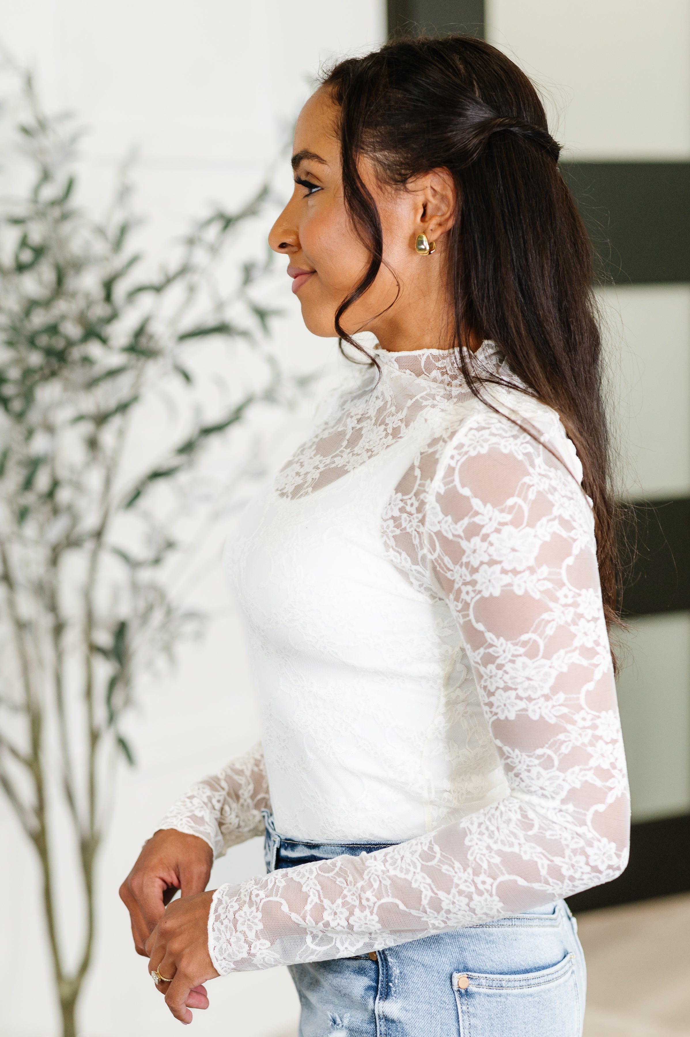 Haptics Sheer Intentions Lace Layering Top in Ivory Womens