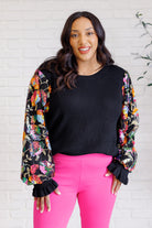 Haptics Floral Sequins Mesh Long Sleeve Sleeve Blouse Tops