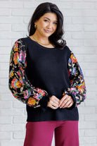 Haptics Floral Sequins Mesh Long Sleeve Sleeve Blouse Tops