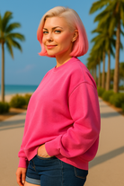 Zenana Hot Pink Soft Fleece Pigment Dye Round-neck Sweatshirt HOT PINK