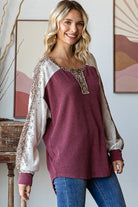 7th Ray Bold Behavior Contrast Color Block Top in Burgundy Womens