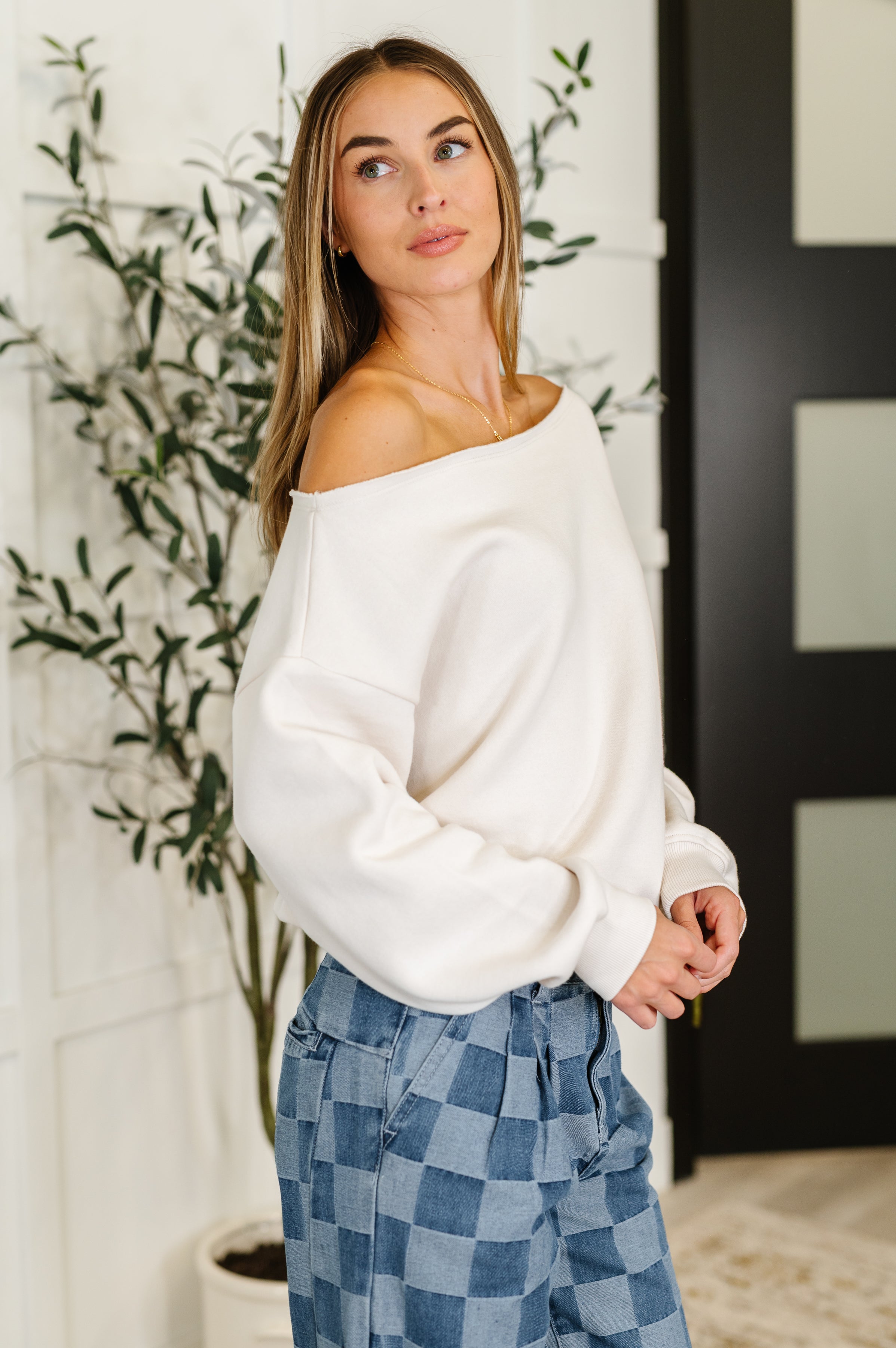 Rae Mode Side Hustle Off Shoulder Long Sleeve Top in Bone Womens