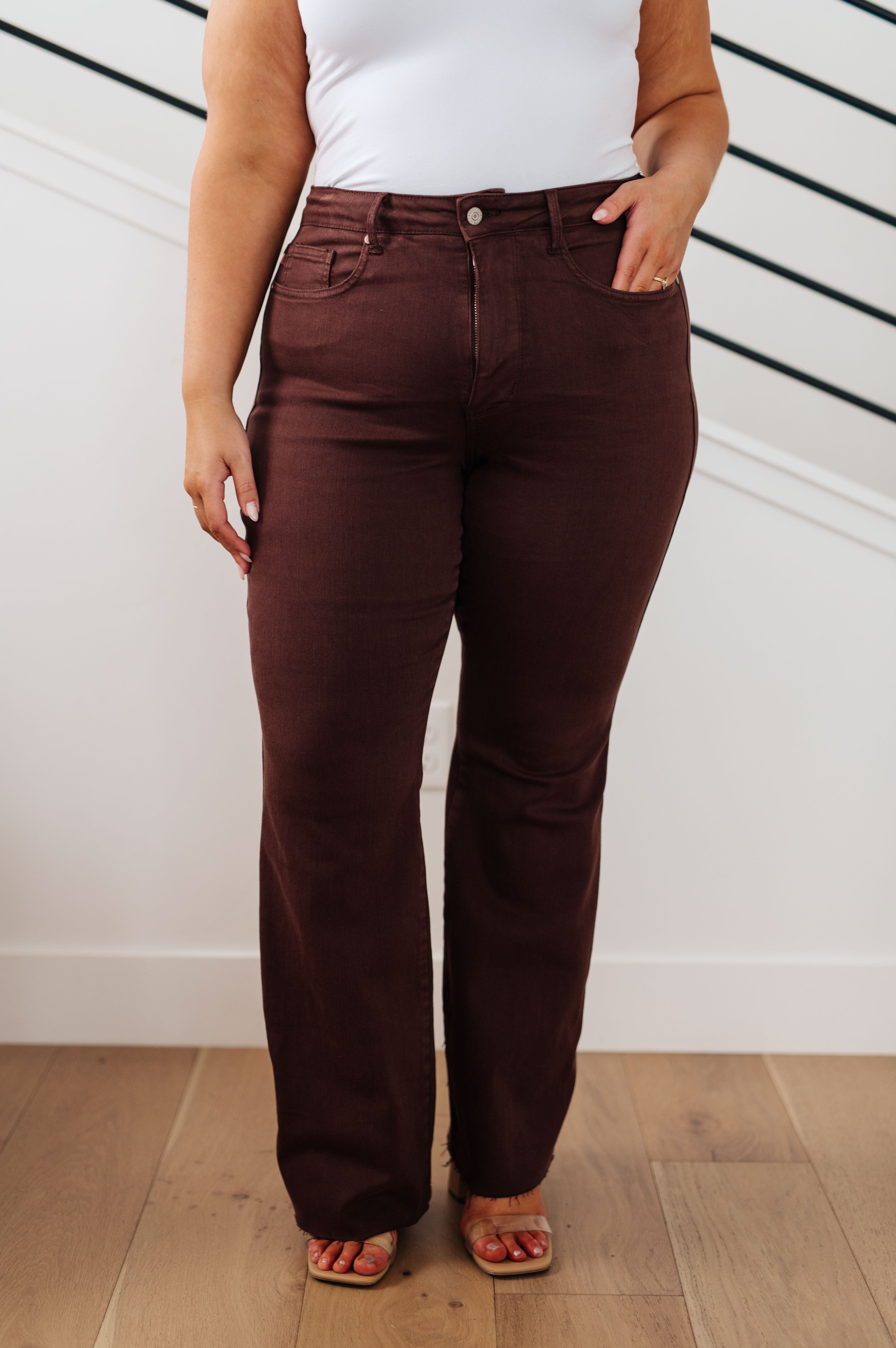 Judy Blue Sienna High Rise Tummy Control Top Flare Jeans in Espresso Ave Shops 10-17-23