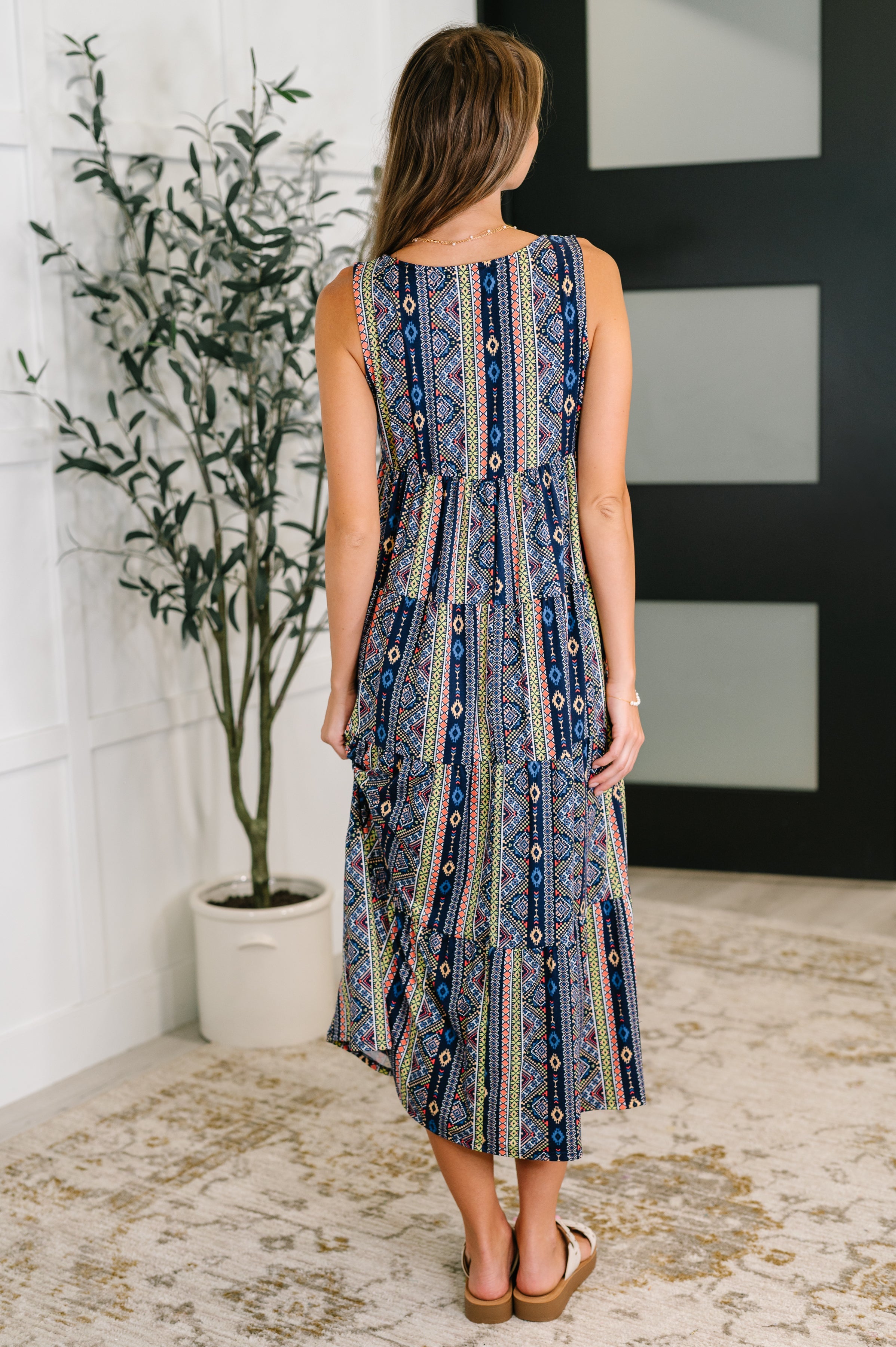 One Eleven North Sierra Spirit Gathered Tiered Dress in Navy Womens