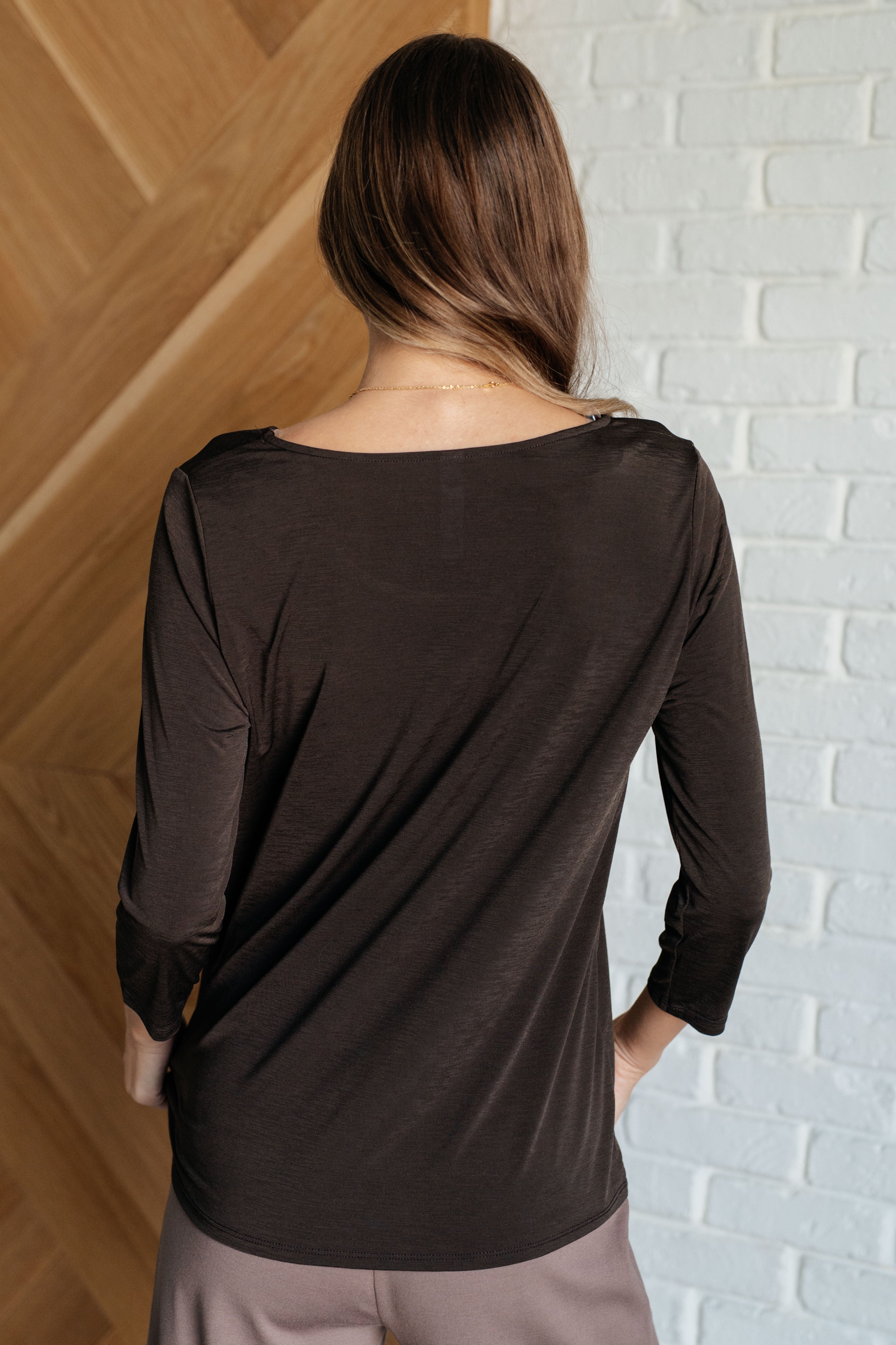 Dear Scarlett Signature Classic Round Neck Top in Chocolate Ave Shops