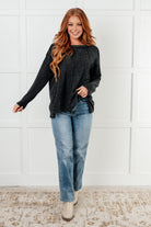 Zenana Simple Silhouette Brushed Hacci Sweater in Black Shirts & Tops