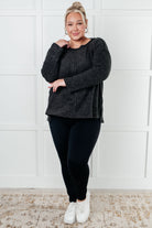 Zenana Simple Silhouette Brushed Hacci Sweater in Black Shirts & Tops