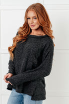 Zenana Simple Silhouette Brushed Hacci Sweater in Black Shirts & Tops