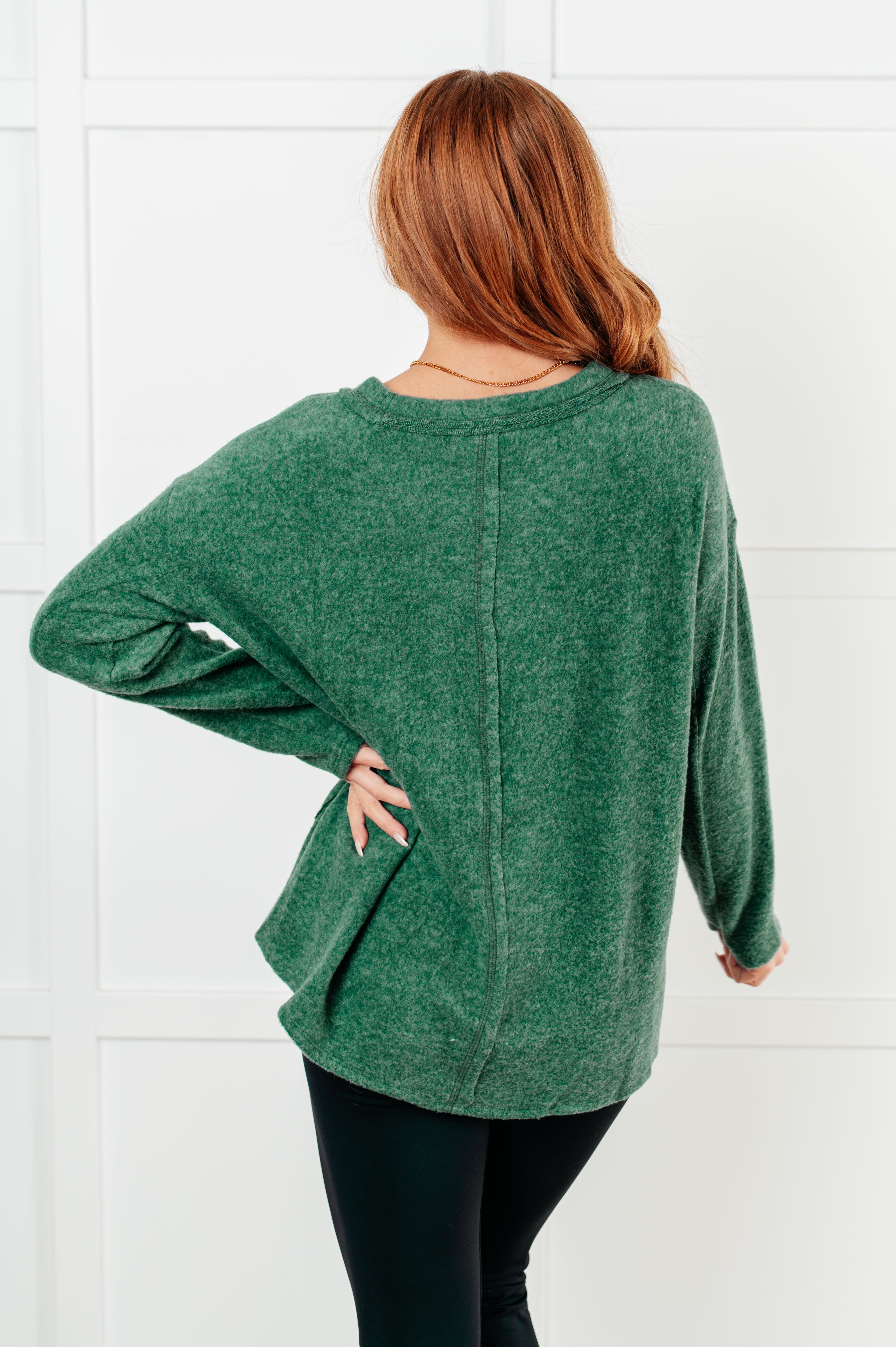 Zenana Simple Silhouette Brushed Hacci Sweater in Dark Green Sweater