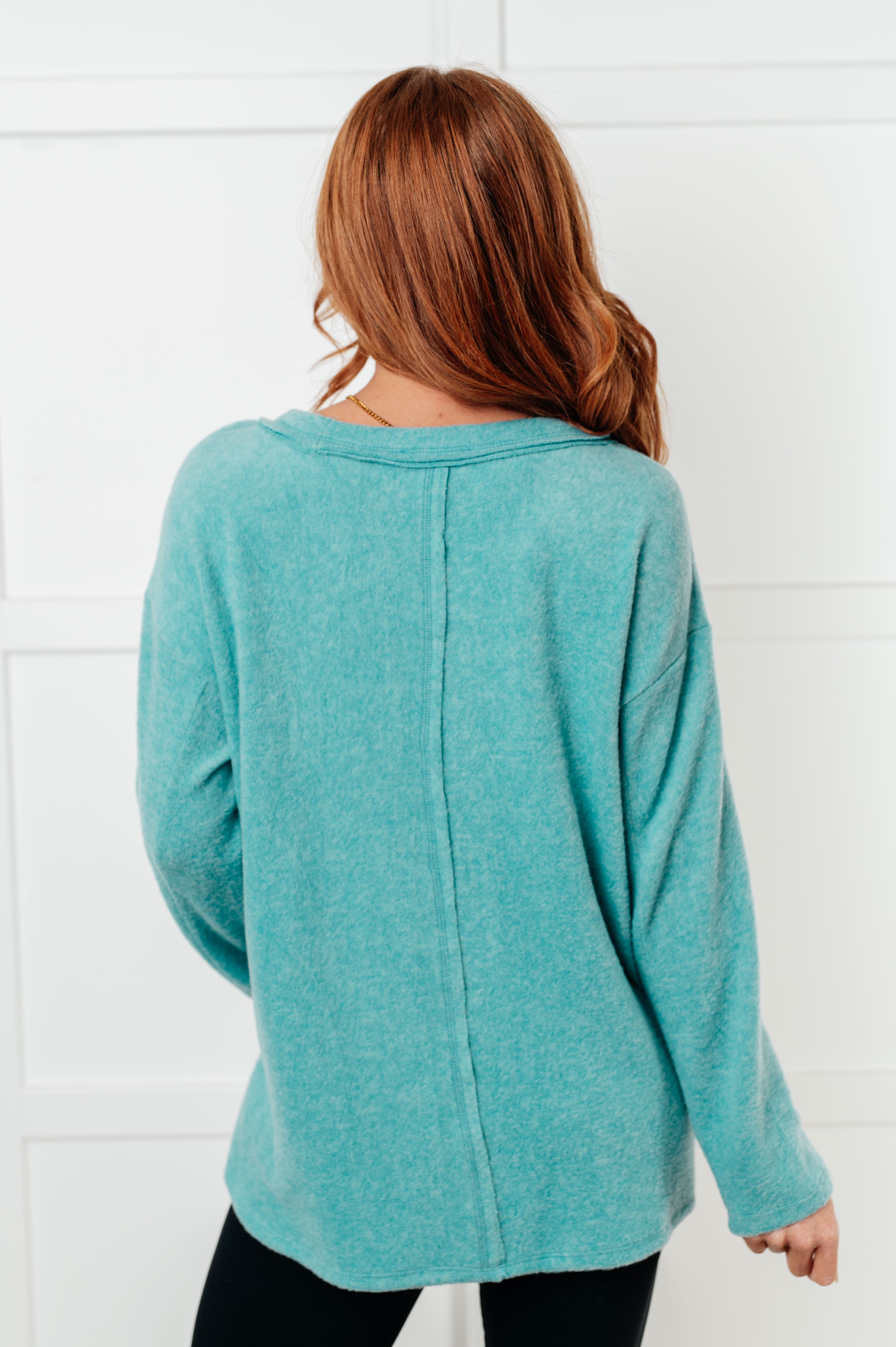 Zenana Simple Silhouette Brushed Hacci Sweater in Dusty Teal Sweater