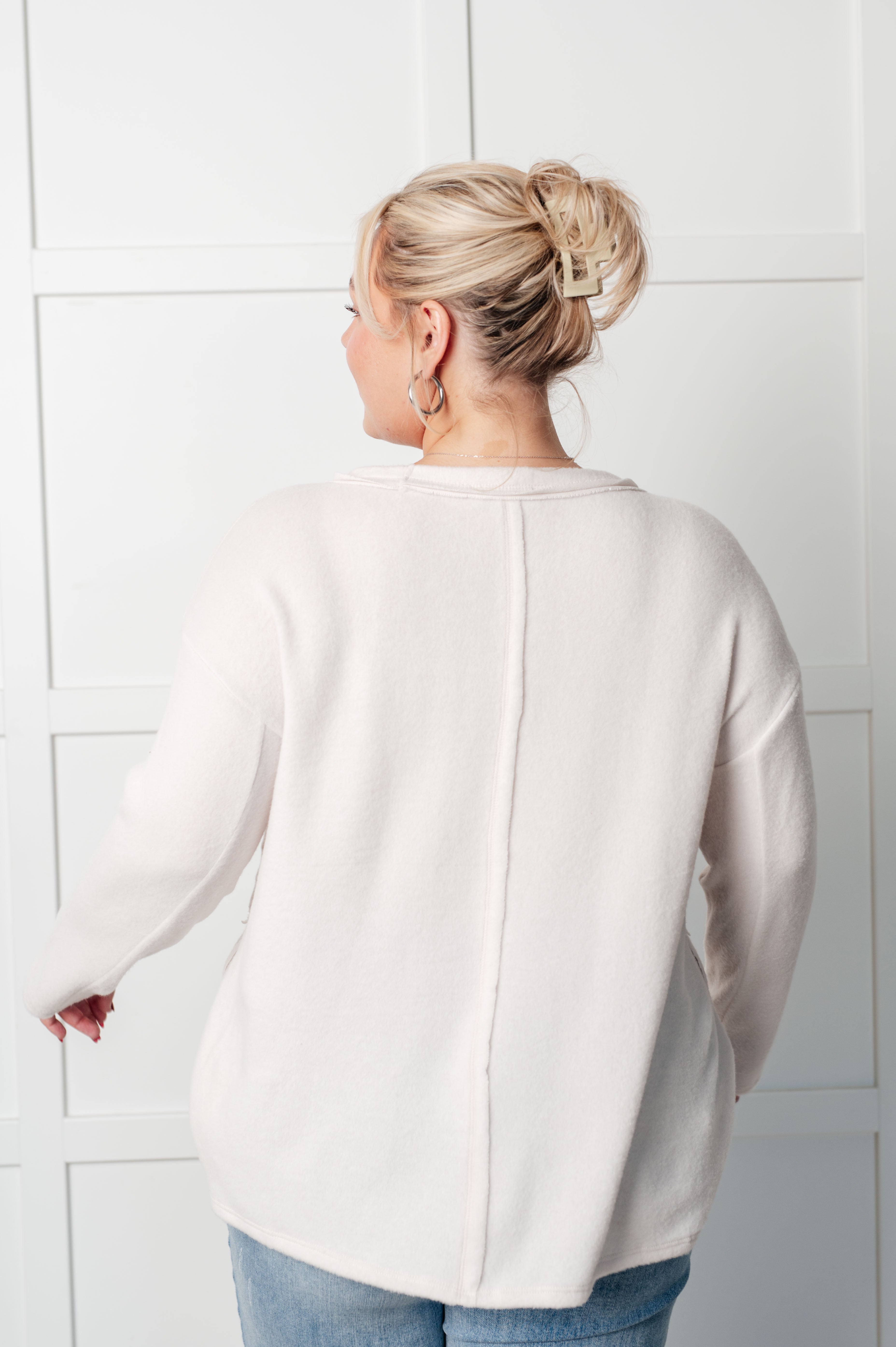 Zenana Simple Silhouette Brushed Hacci Sweater in Sand Beige Sweater