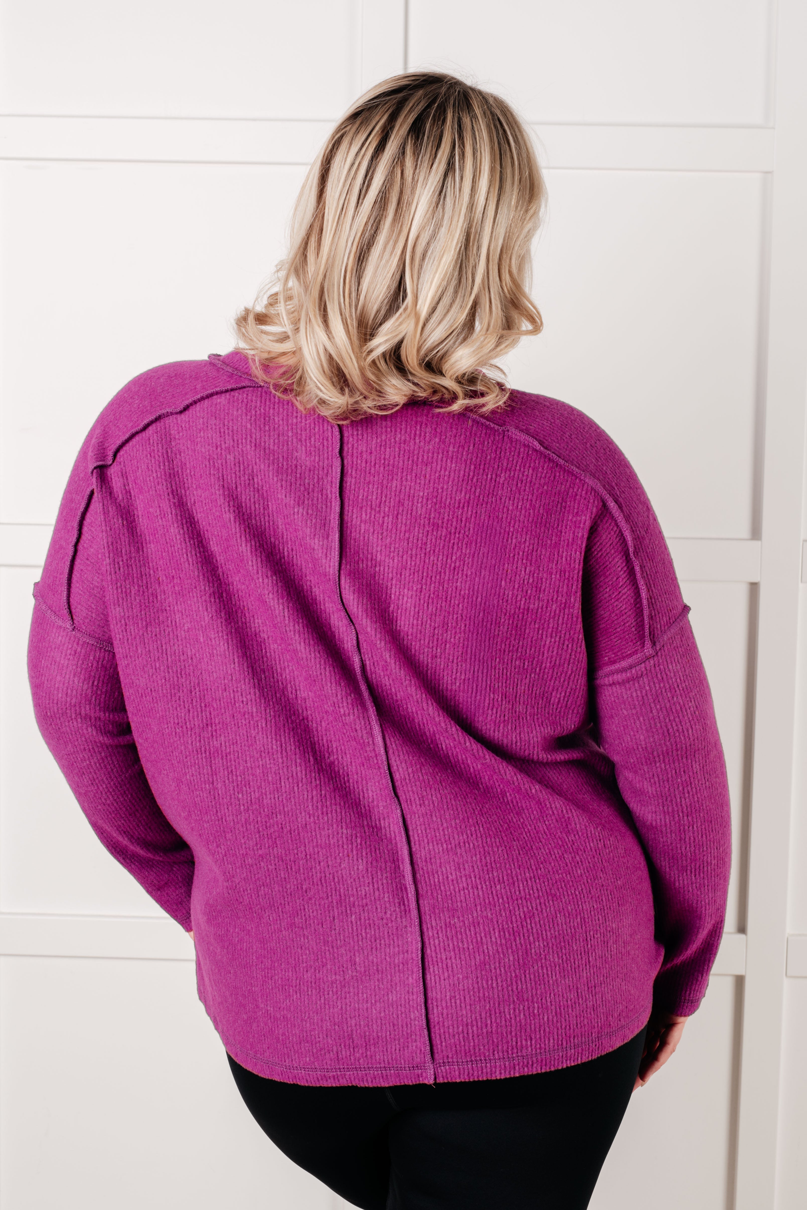 Zenana Basic Ribbed Hacci Sweater in Light Plum Tops