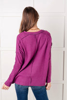 Zenana Basic Ribbed Hacci Sweater in Light Plum Tops