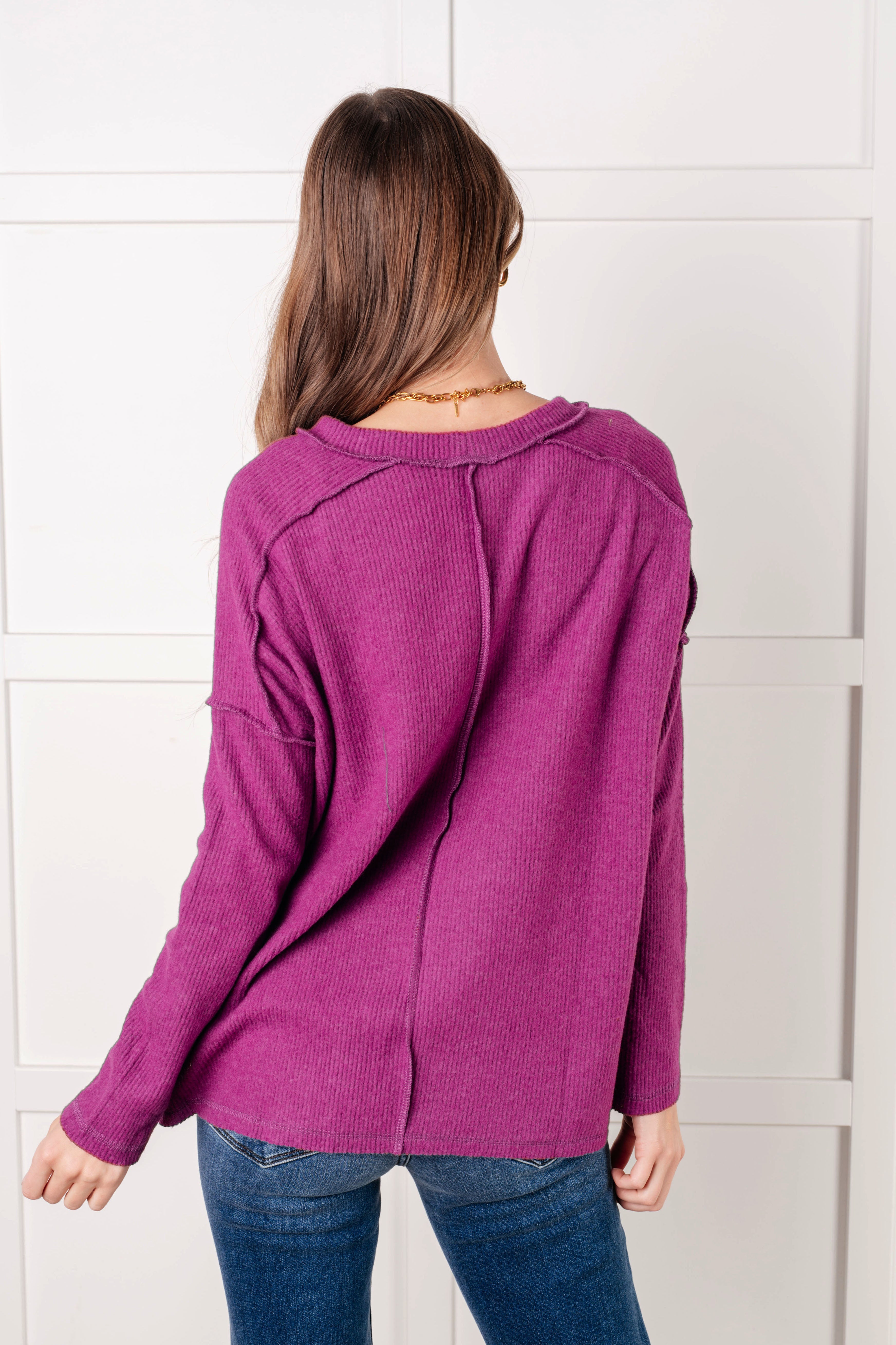 Zenana Basic Ribbed Hacci Sweater in Light Plum Tops