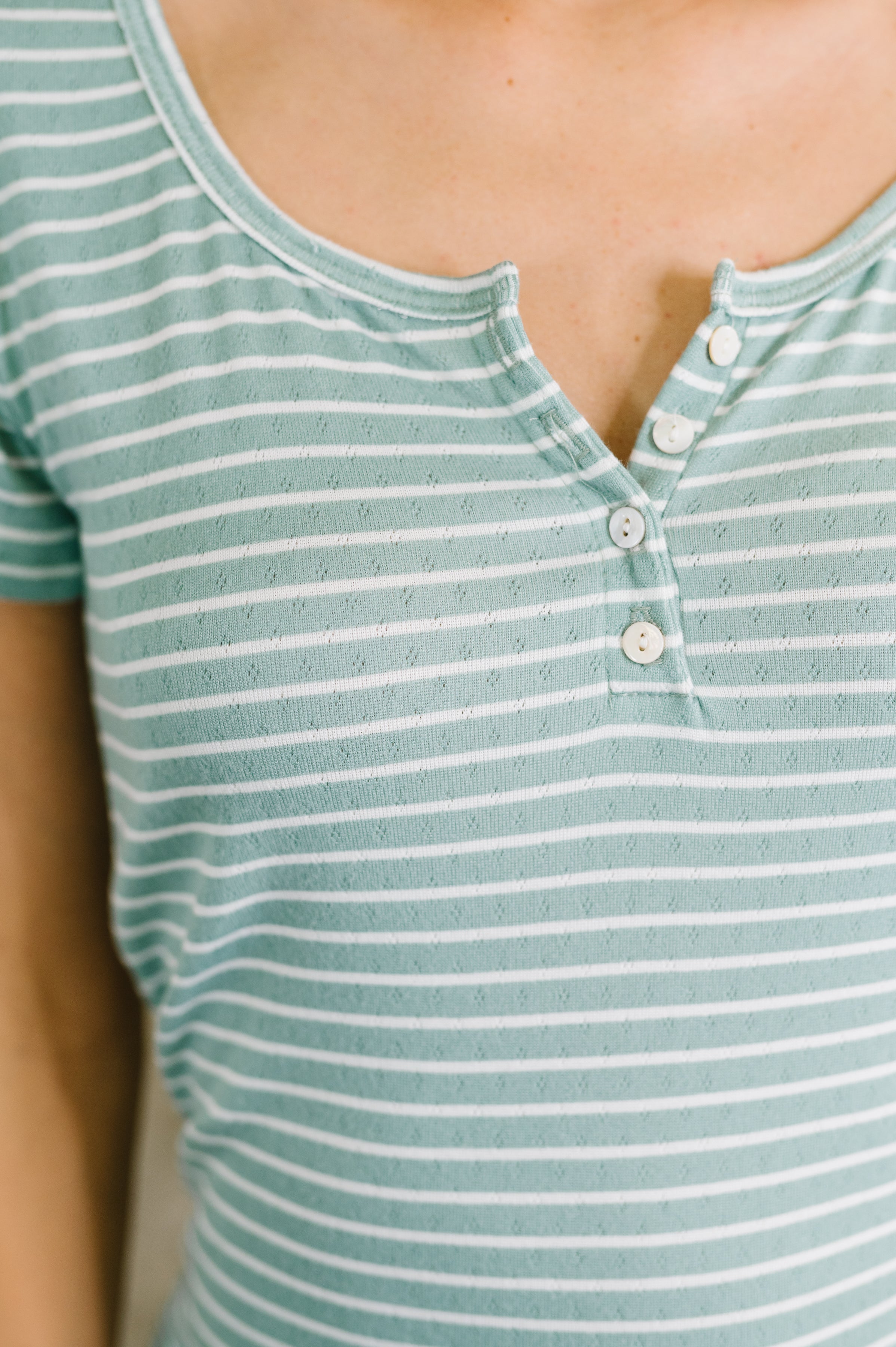 Simply Me Scoop Neck Henley Top Womens