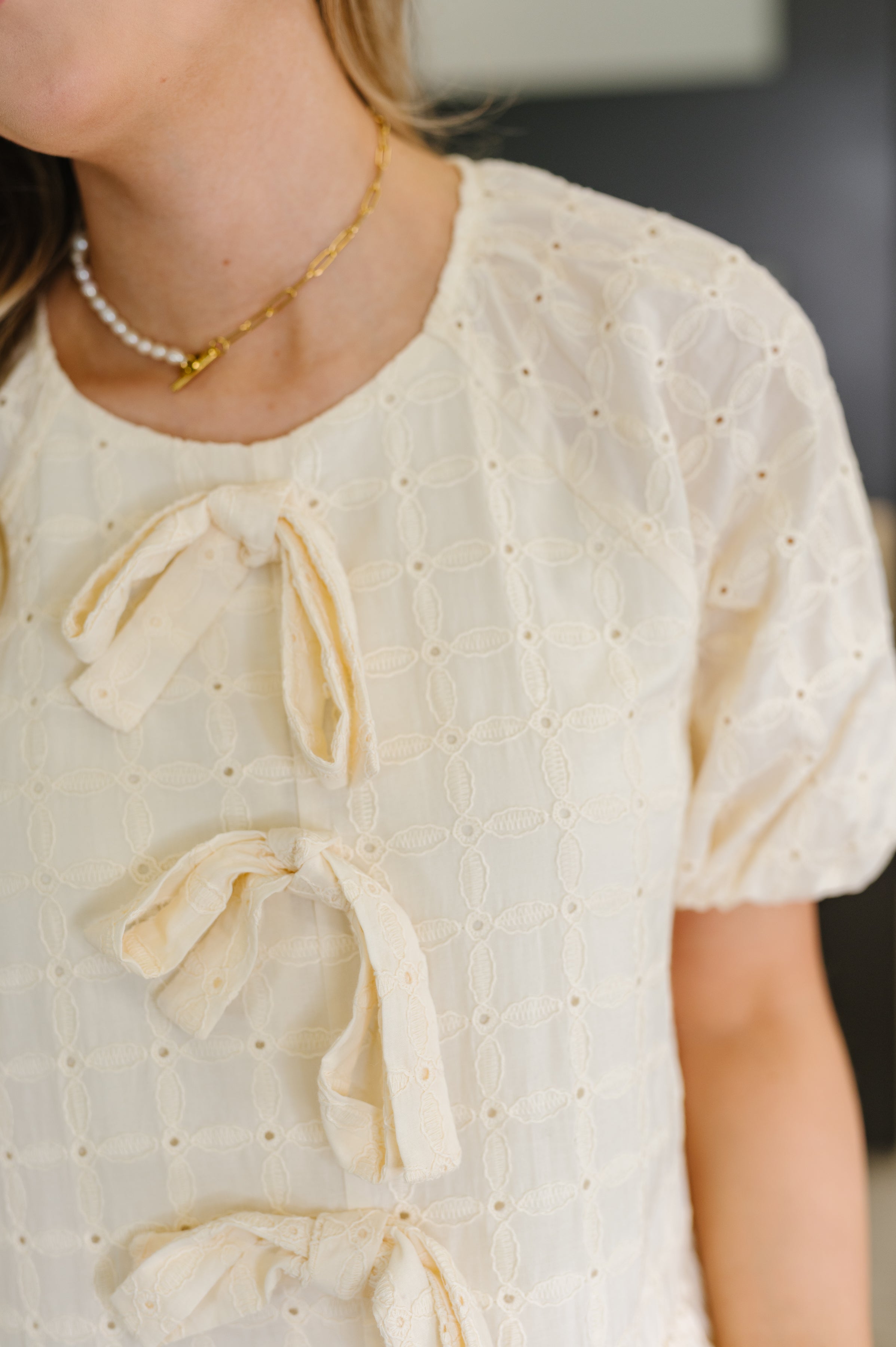 Lovelo Simply Stunning Eyelet Knit Blouse Womens