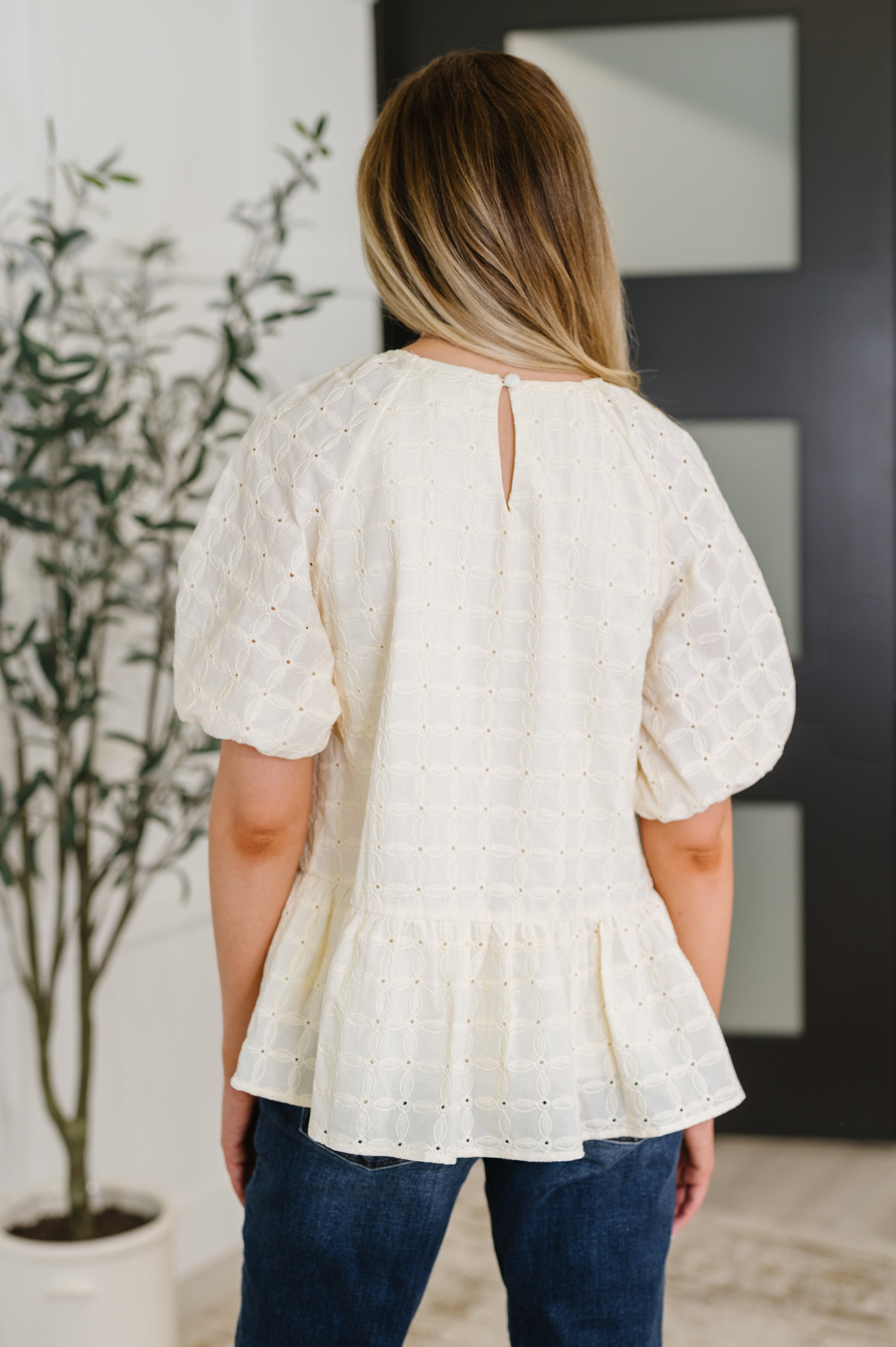 Lovelo Simply Stunning Eyelet Knit Blouse Womens