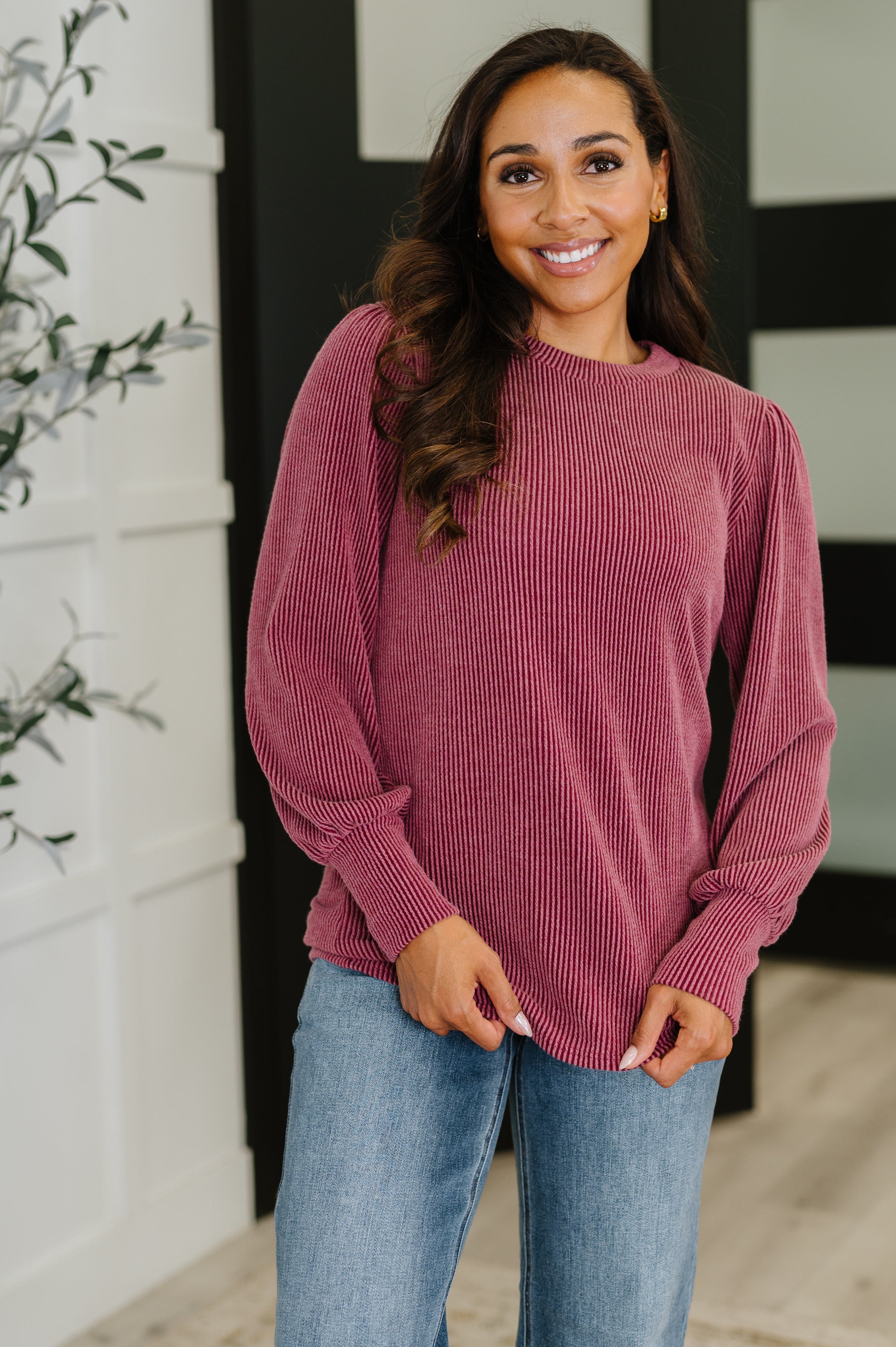 Haptics Simply Styled Balloon Sleeve Knit Top Womens