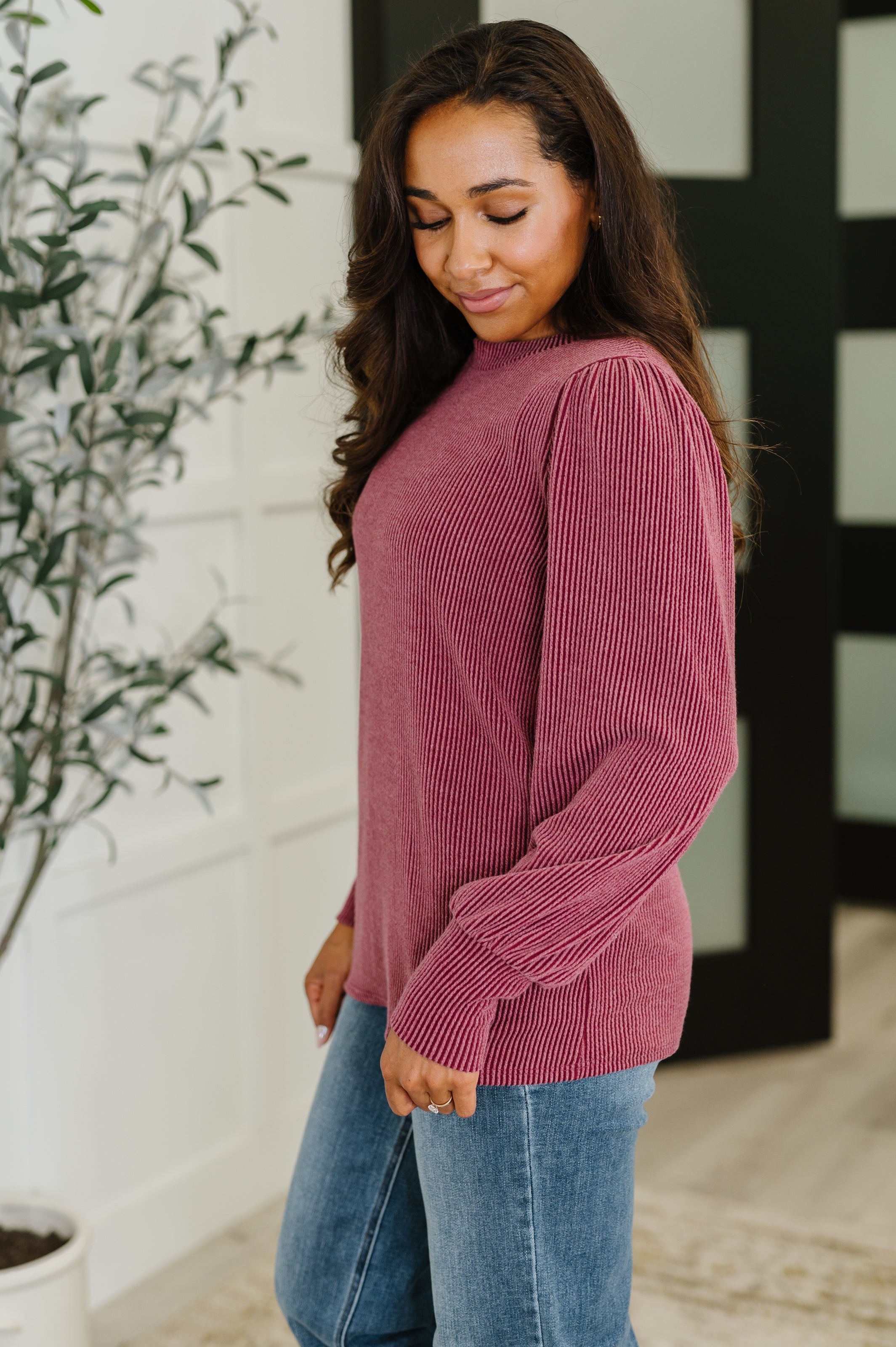 Haptics Simply Styled Balloon Sleeve Knit Top Womens