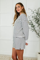 One Eleven North Situationally Sound Striped Long Sleeve Top and Shorts Set Womens