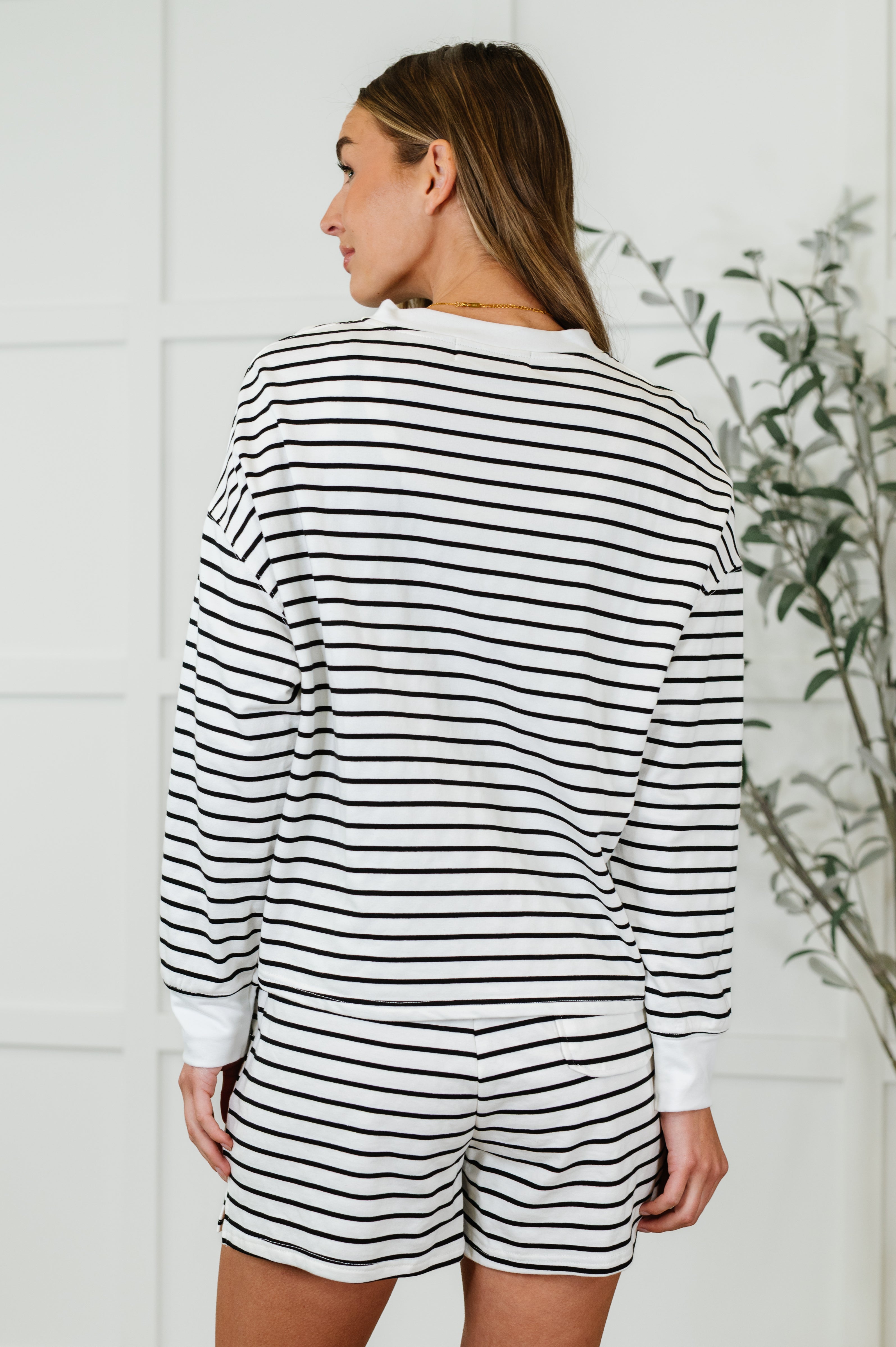 One Eleven North Situationally Sound Striped Long Sleeve Top and Shorts Set Womens
