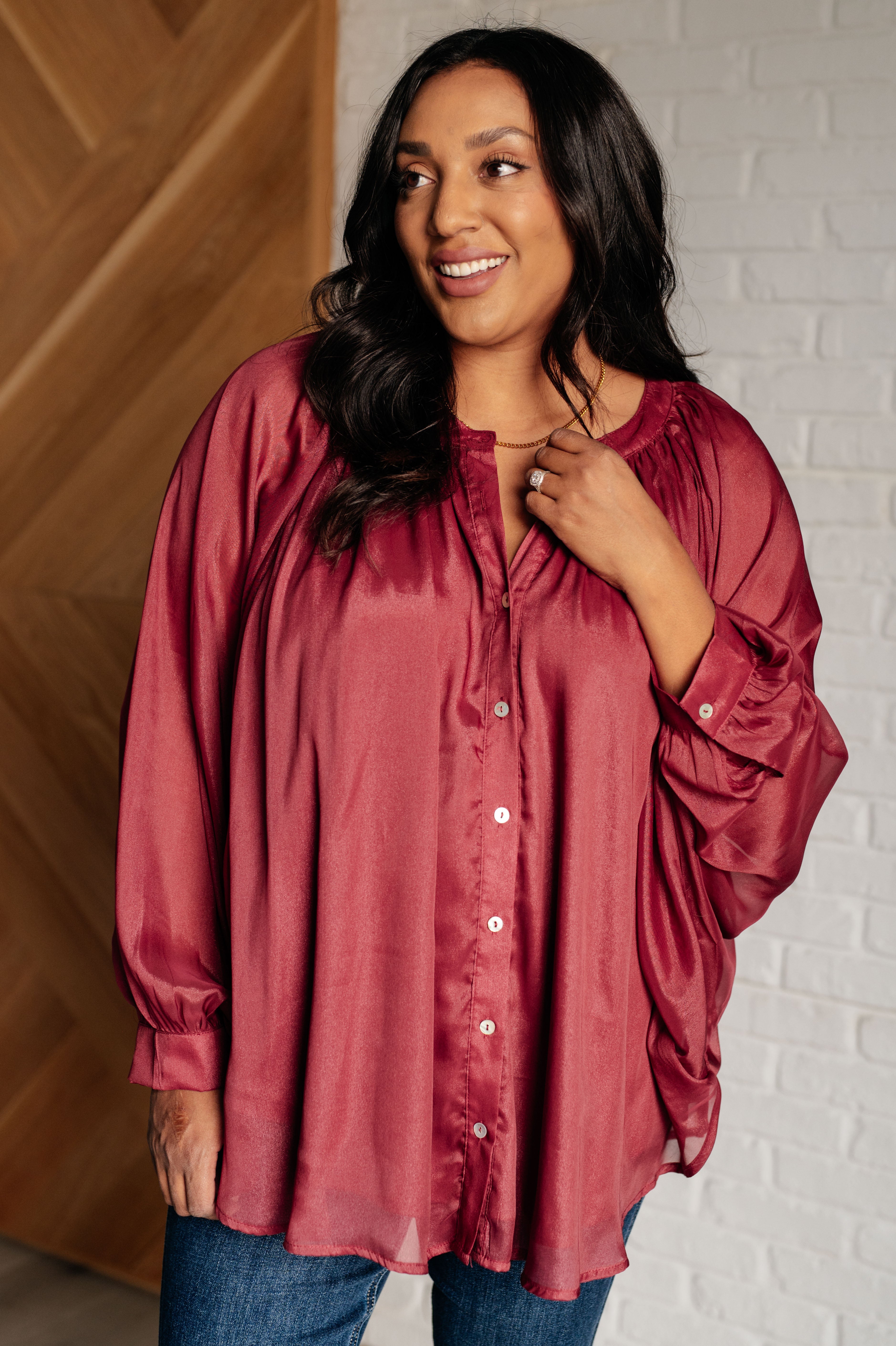 Jodifl Smiles and Pouts Bat Sleeve Button Down Ave Shops