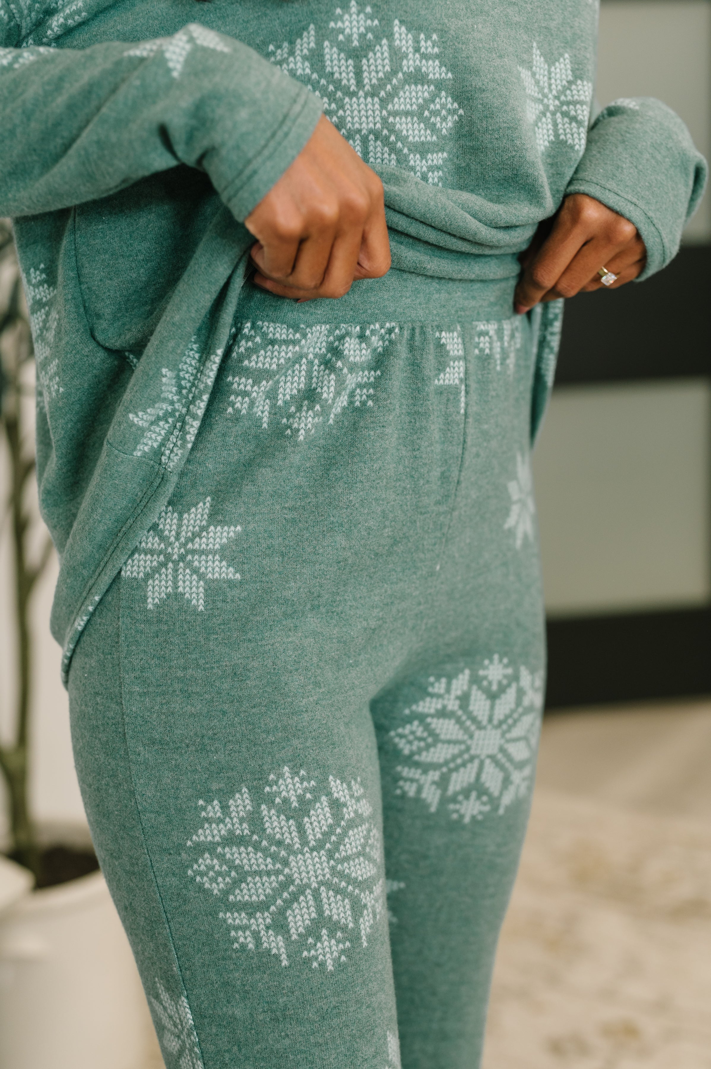 Haptics Snowflake Sniffles Pajama Set in Hunter Green Womens