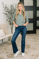 Heimish So It Goes Split Neck Plaid Top Womens
