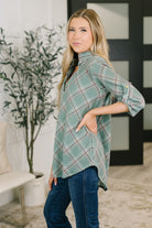 Heimish So It Goes Split Neck Plaid Top Womens
