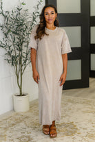 Very J Soft But Savage Casual T-Shirt Dress in Beige Womens